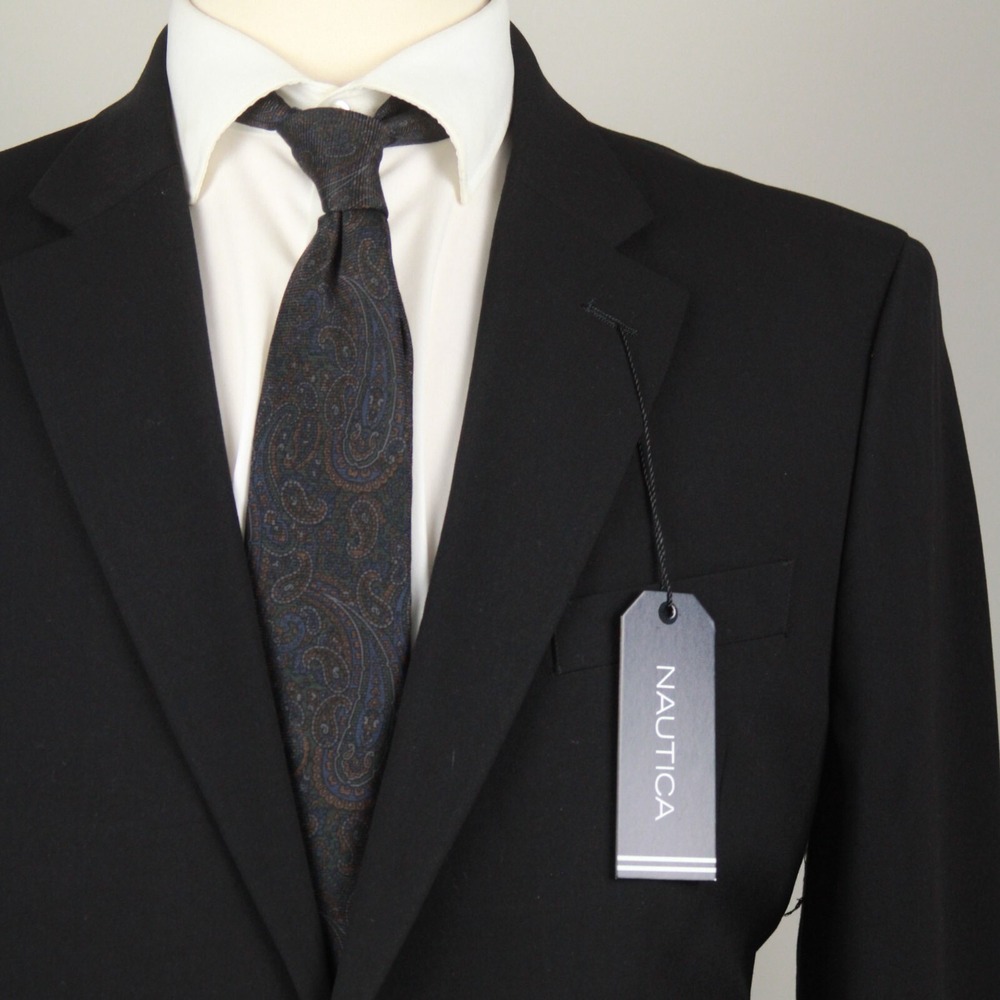 Nautica Mens 2-pc Suit Blazer 40L Jacket Pants 34W 33L Black - Picture 9 of 13